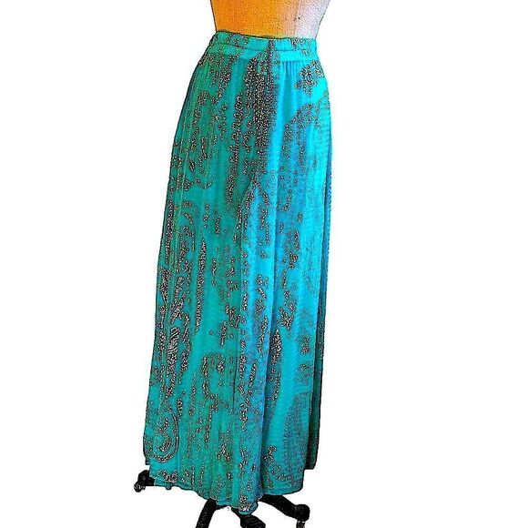 Gottex Vintage Wide Leg Aqua and Gold Paisley Pants size Medium - Picture 2 of 14